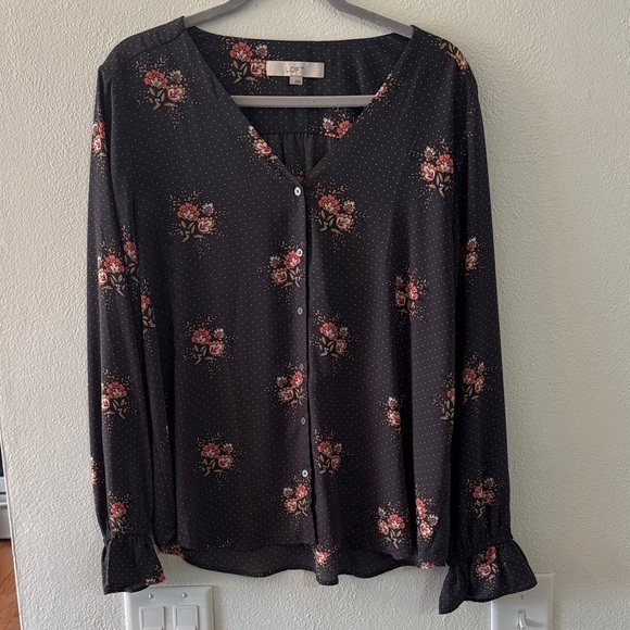 LOFT | Tops | Loft Black Floral Vneck Blouse | Poshmark